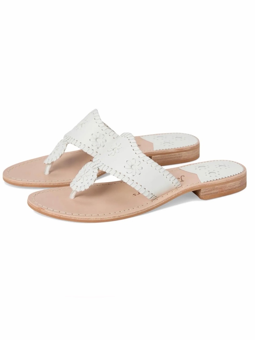 Jack Rogers White Palm Beach Flat Leather Sandals size 9.5M